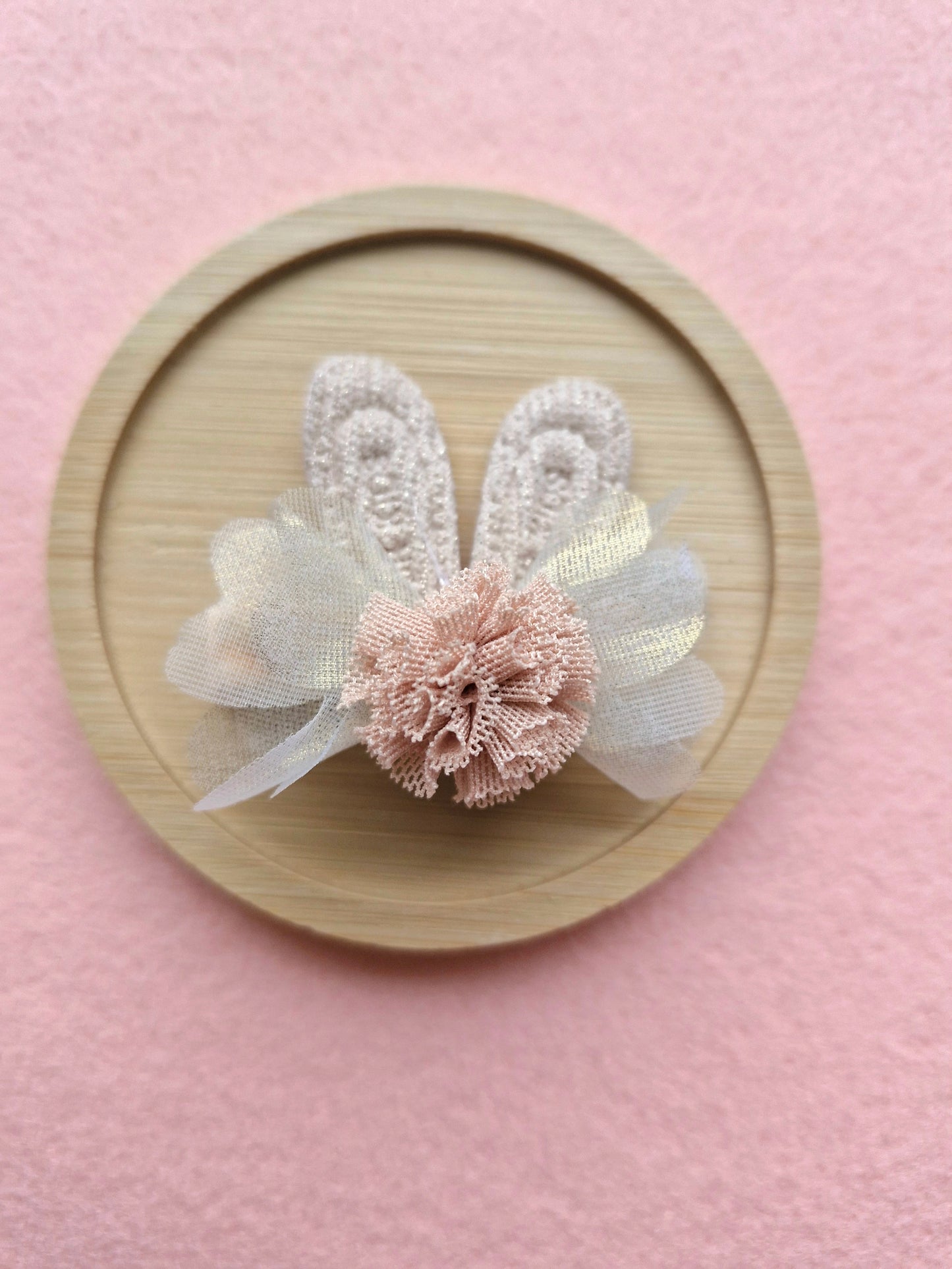 Rabbit ear with Chiffon Ball Hair Clip