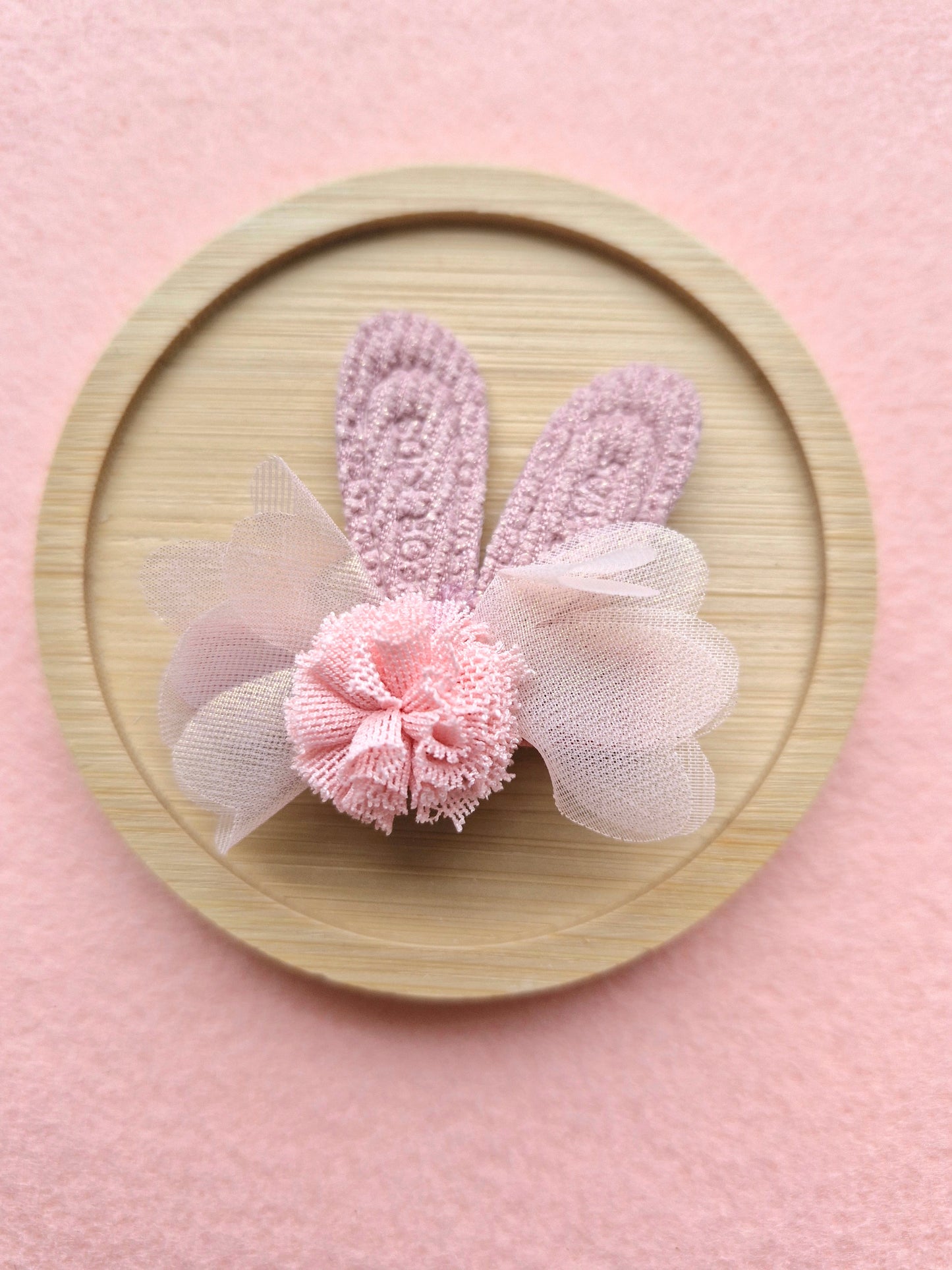 Rabbit ear with Chiffon Ball Hair Clip