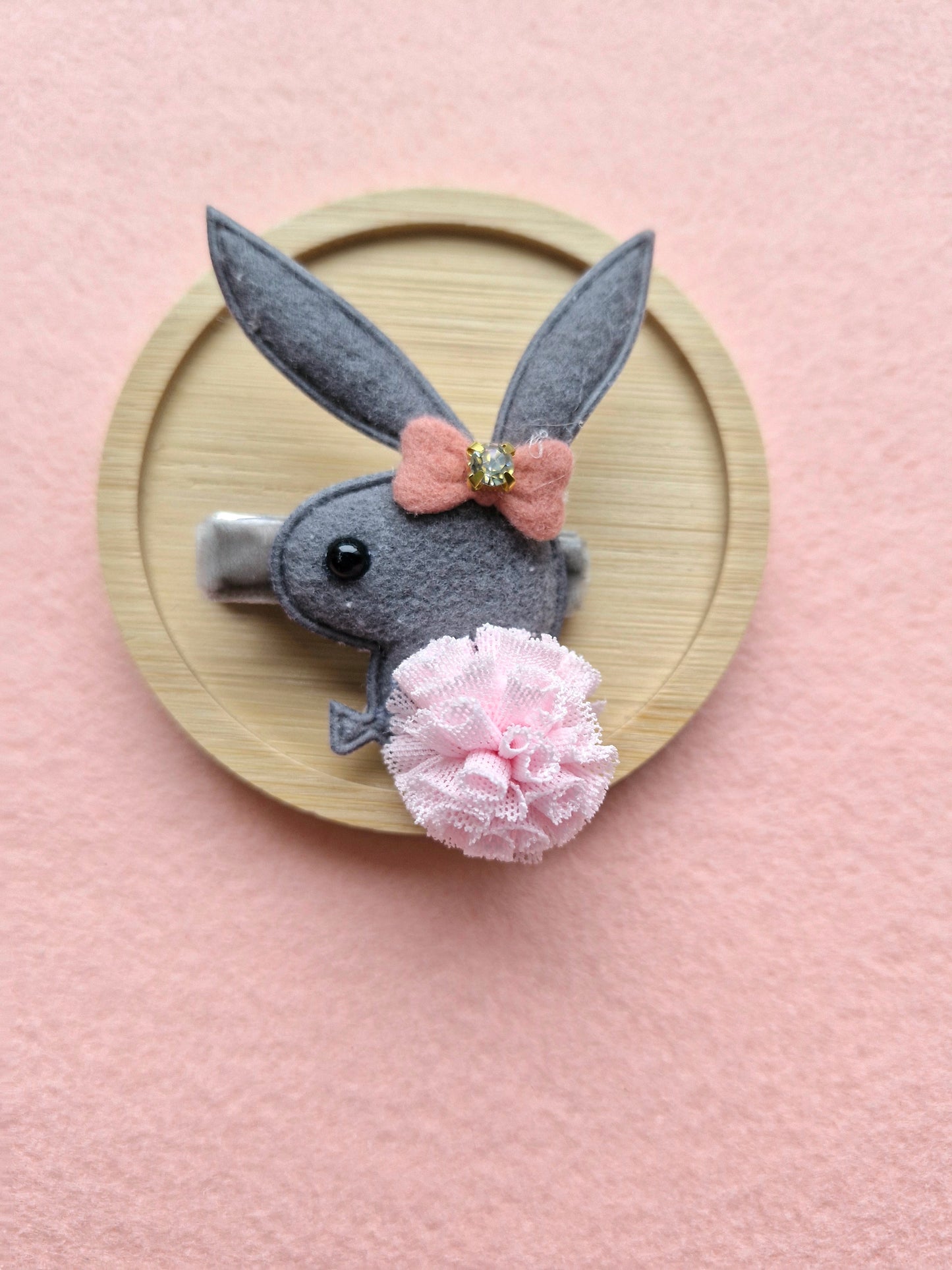 Plush Rhinestone Chiffon Bunny Hair Clip