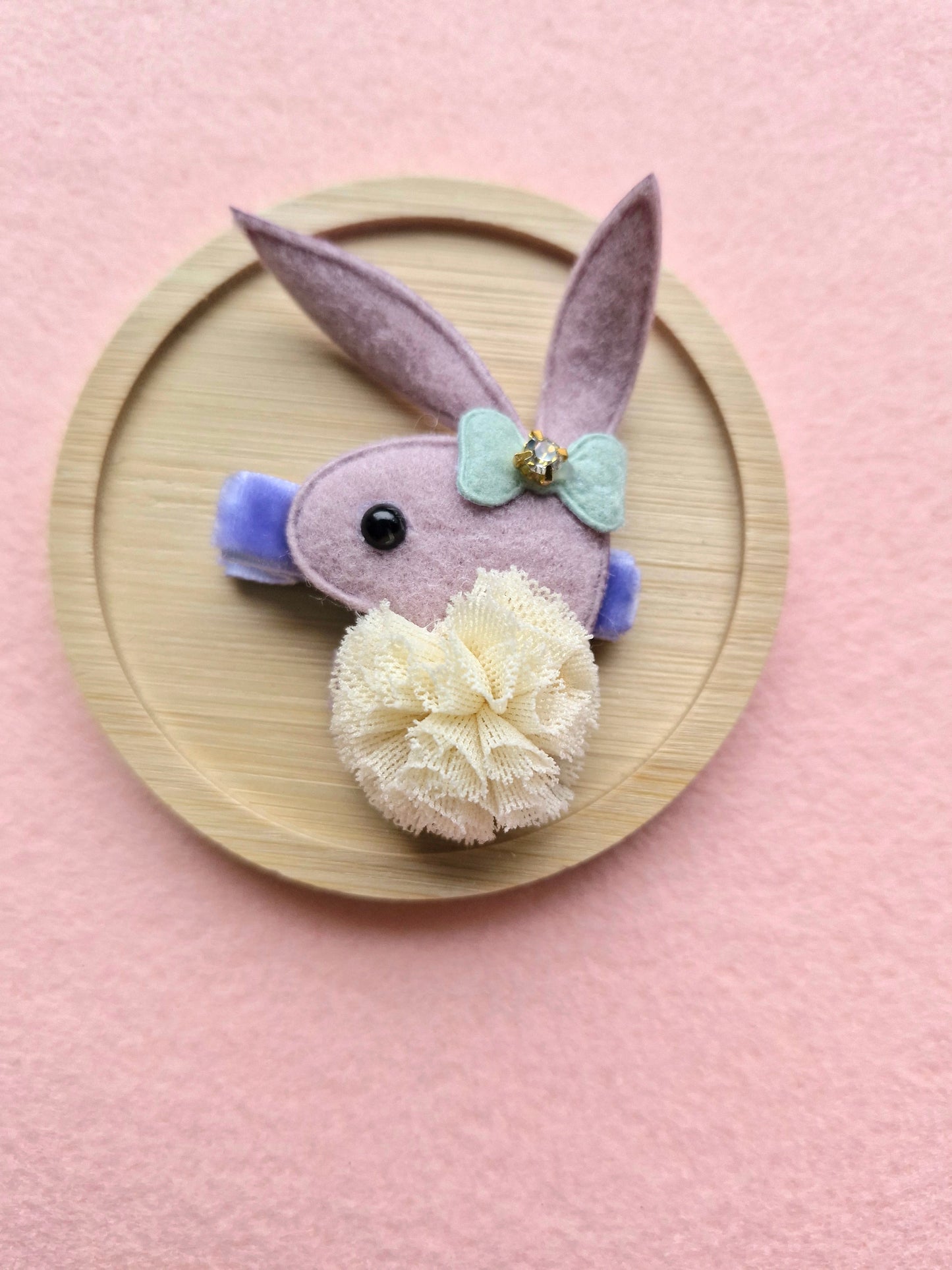 Plush Rhinestone Chiffon Bunny Hair Clip