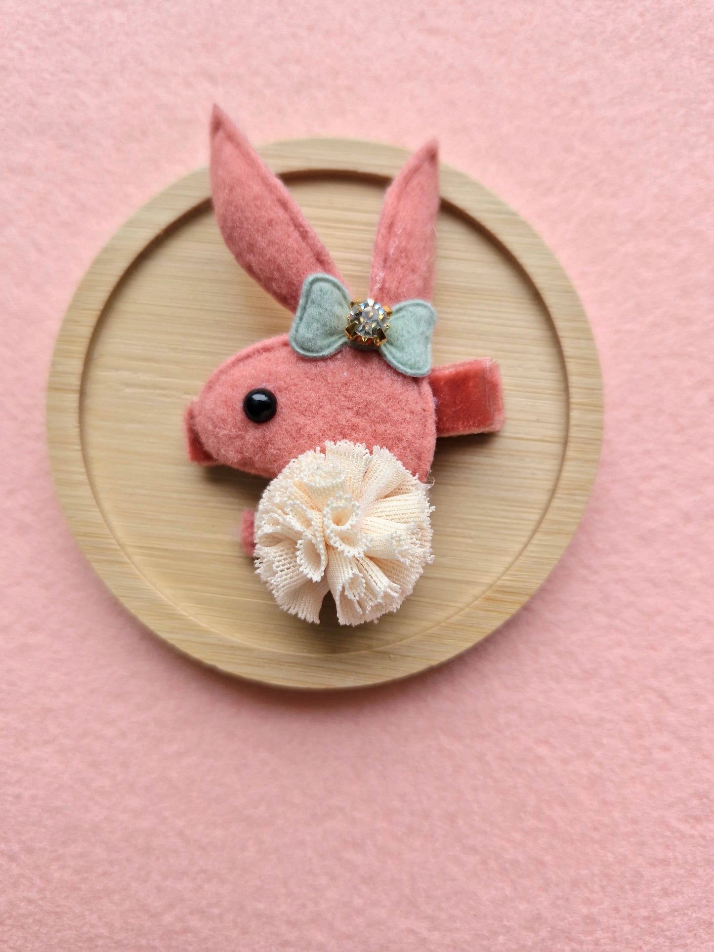 Plush Rhinestone Chiffon Bunny Hair Clip