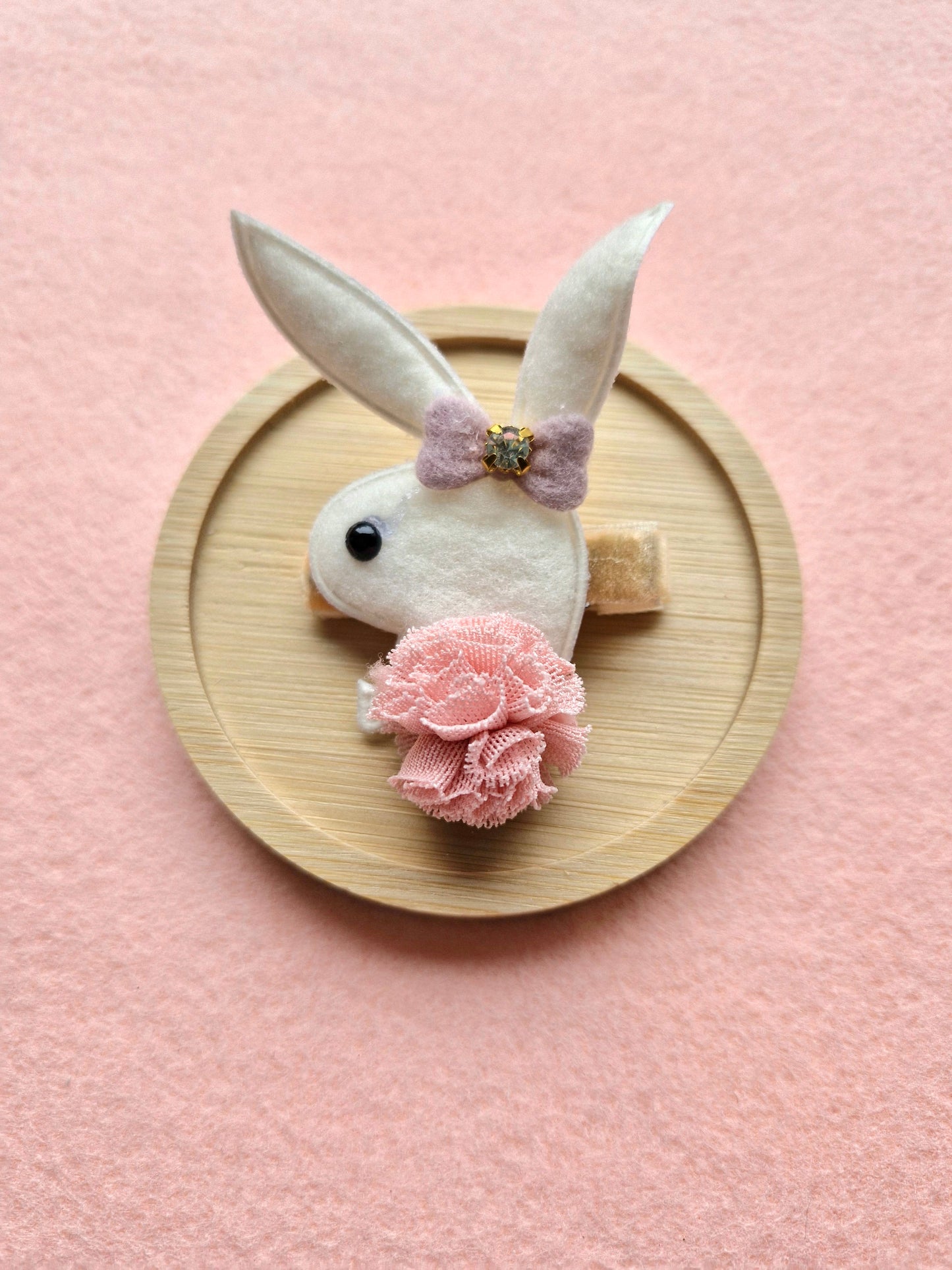 Plush Rhinestone Chiffon Bunny Hair Clip