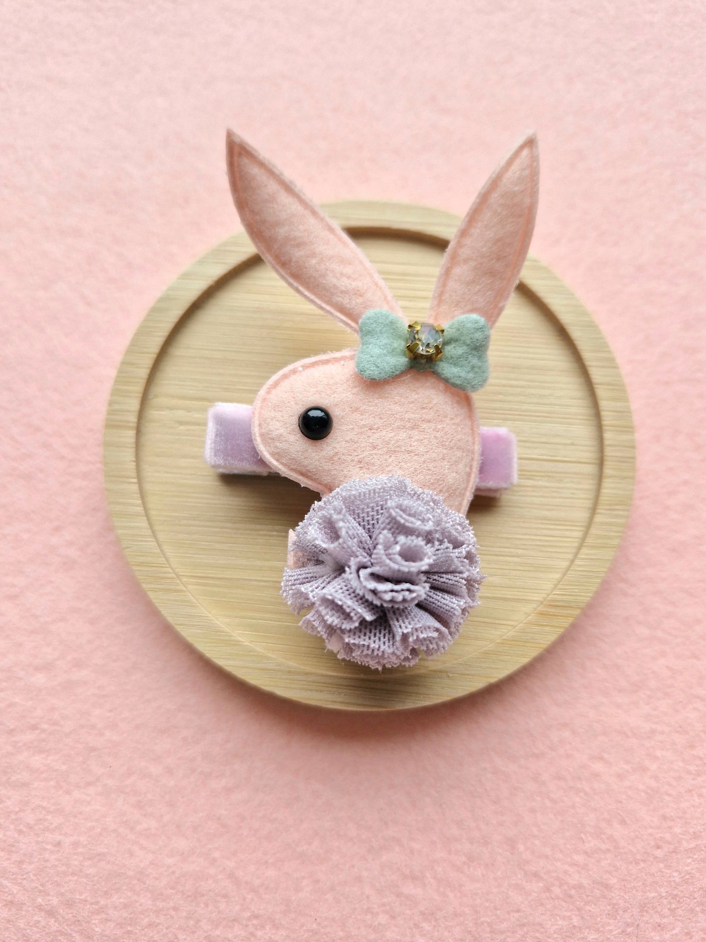 Plush Rhinestone Chiffon Bunny Hair Clip