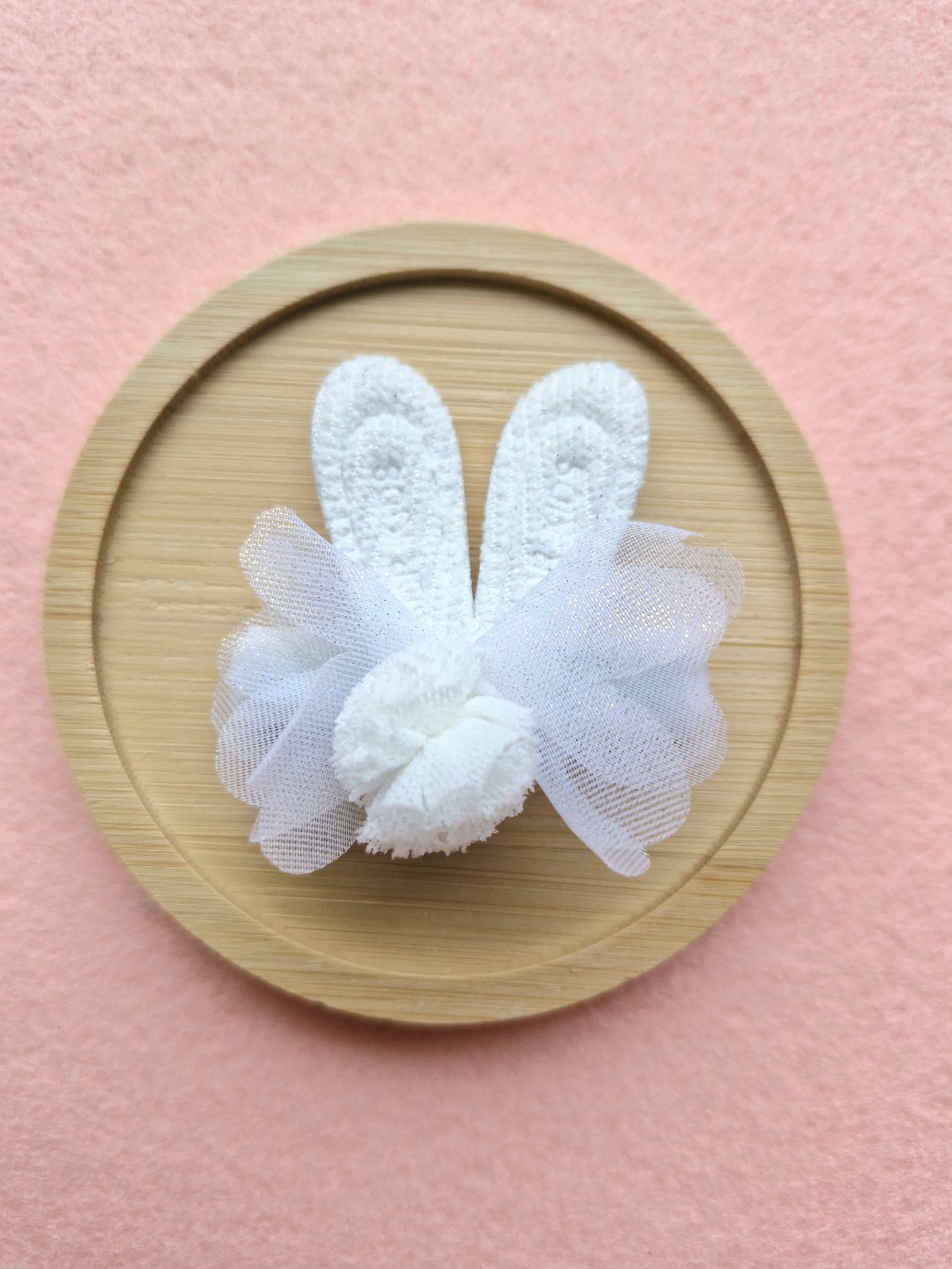 Rabbit ear with Chiffon Ball Hair Clip