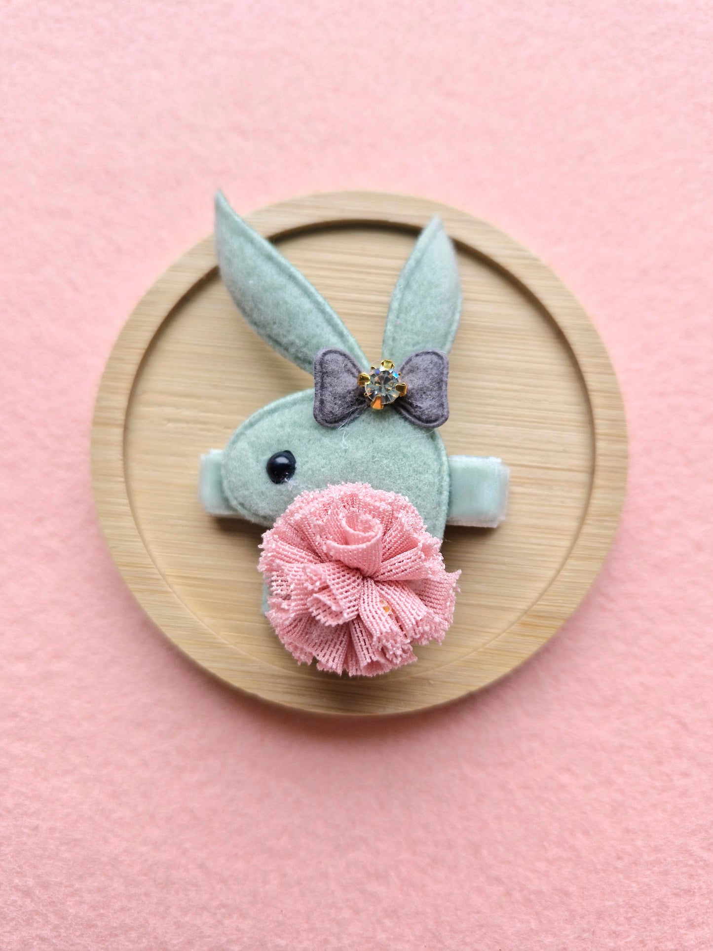 Plush Rhinestone Chiffon Bunny Hair Clip