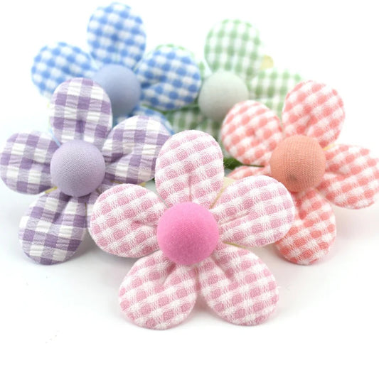 Gingham Pastel Check Flower Hair Clip