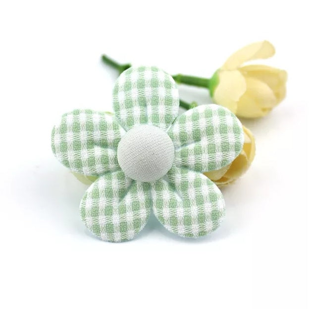 Gingham Pastel Check Flower Hair Clip