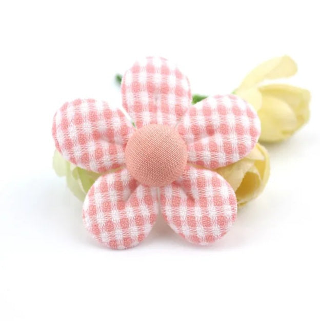 Gingham Pastel Check Flower Hair Clip