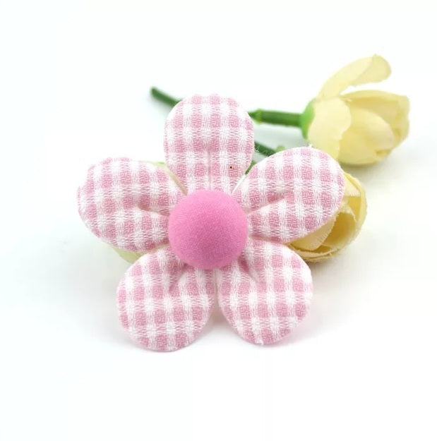 Gingham Pastel Check Flower Hair Clip