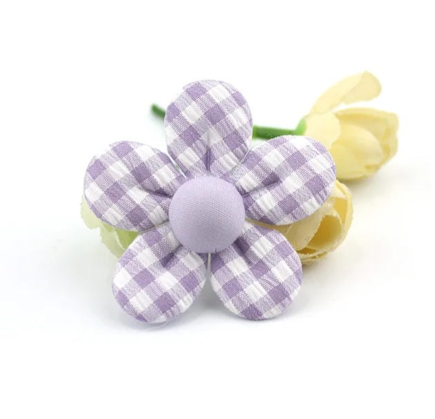 Gingham Pastel Check Flower Hair Clip