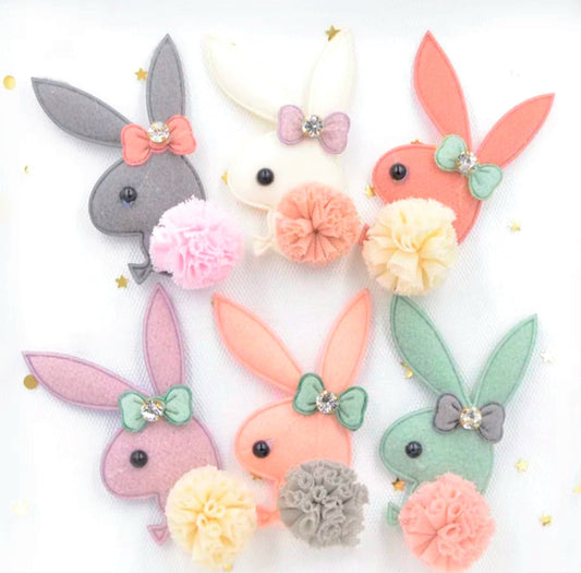 Plush Rhinestone Chiffon Bunny Hair Clip