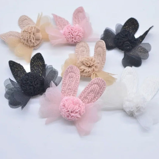 Rabbit ear with Chiffon Ball Hair Clip