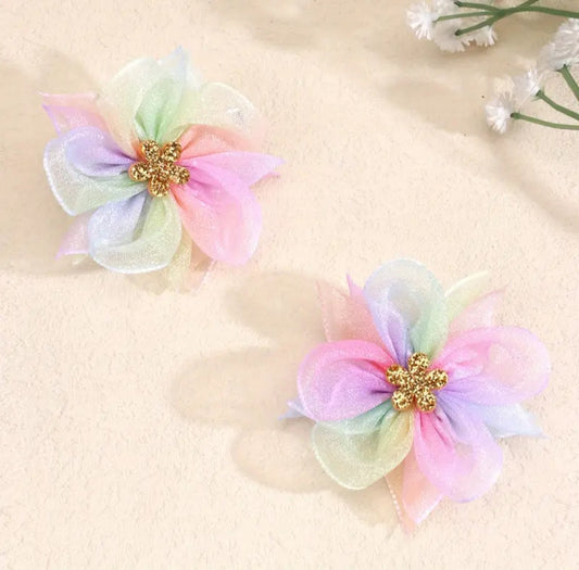 Flower Sparkle & Shine Rainbow Tulle Hair Clip